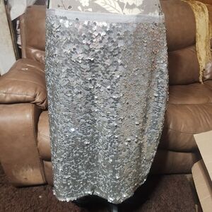 J. Crew Silver Sequin Midi Skirt